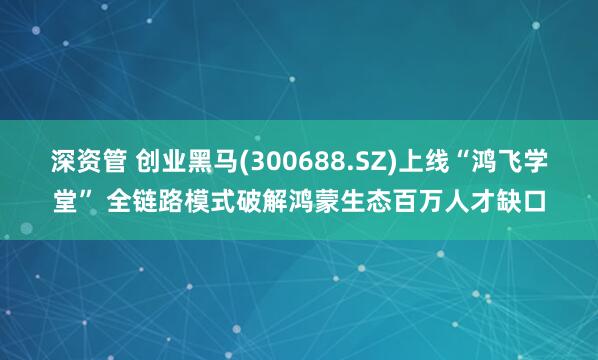 深资管 创业黑马(300688.SZ)上线“鸿飞学堂” 全链路模式破解鸿蒙生态百万人才缺口